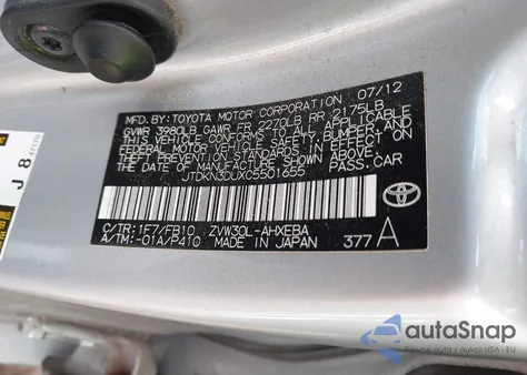 2012 Toyota Prius Two from USA, damaged, VIN JTDKN3DUXC5501655